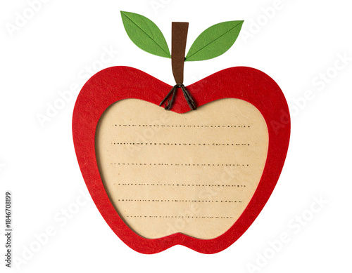 Red apple shaped frame with paper leaves and lined insert
