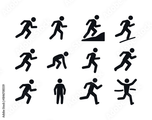 Running Silhouette Icons. Person running. Solid icon set of Pers