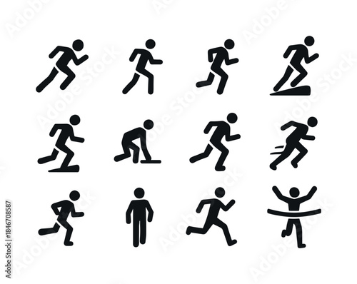Running Silhouette Icons. Person running. Solid icon set of Pers