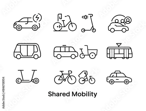 Shared Mobility Icons. Shared Mobility. Line icon set of Shared