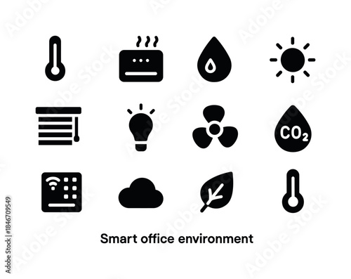 Smart Office Icons. Smart Office Environment. Solid icon set of