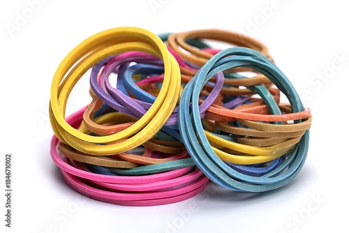 Vibrant colorful rubber bands in assorted sizes and hues