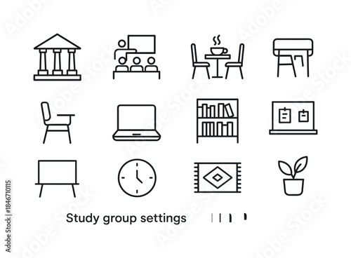Study Group Icons. Study group settings. Line icon set of Study