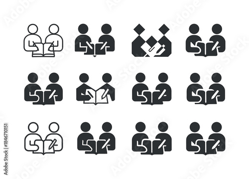 Study Group Logos. Students discussing class topics in study gro