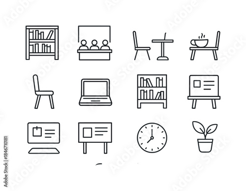 Study Group Icons. Study group settings. Line icon set of Study