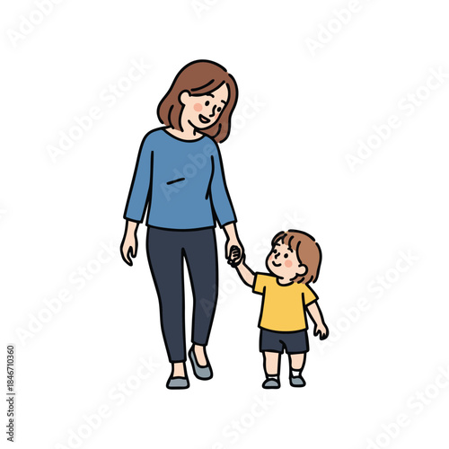Mother child walking holding hands parent family love guidance care