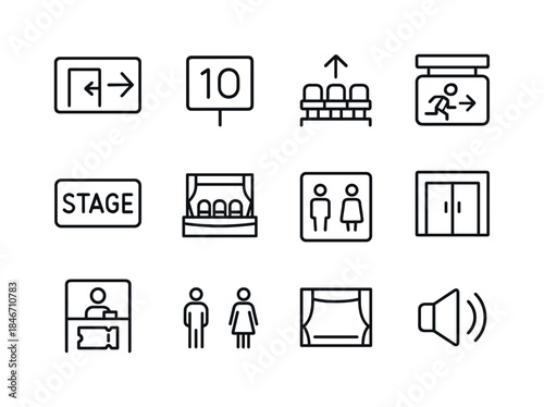 Theater Signage Icons. Theater signage. Line icon set of Theater