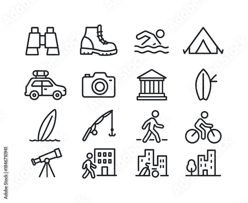 Travel Activities Icons. Travel Activities. Line icon set of Tra