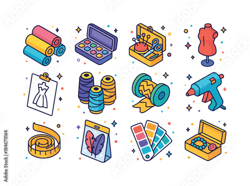 Vibrant Costume Design Icons. Costume design. Colorful isometric