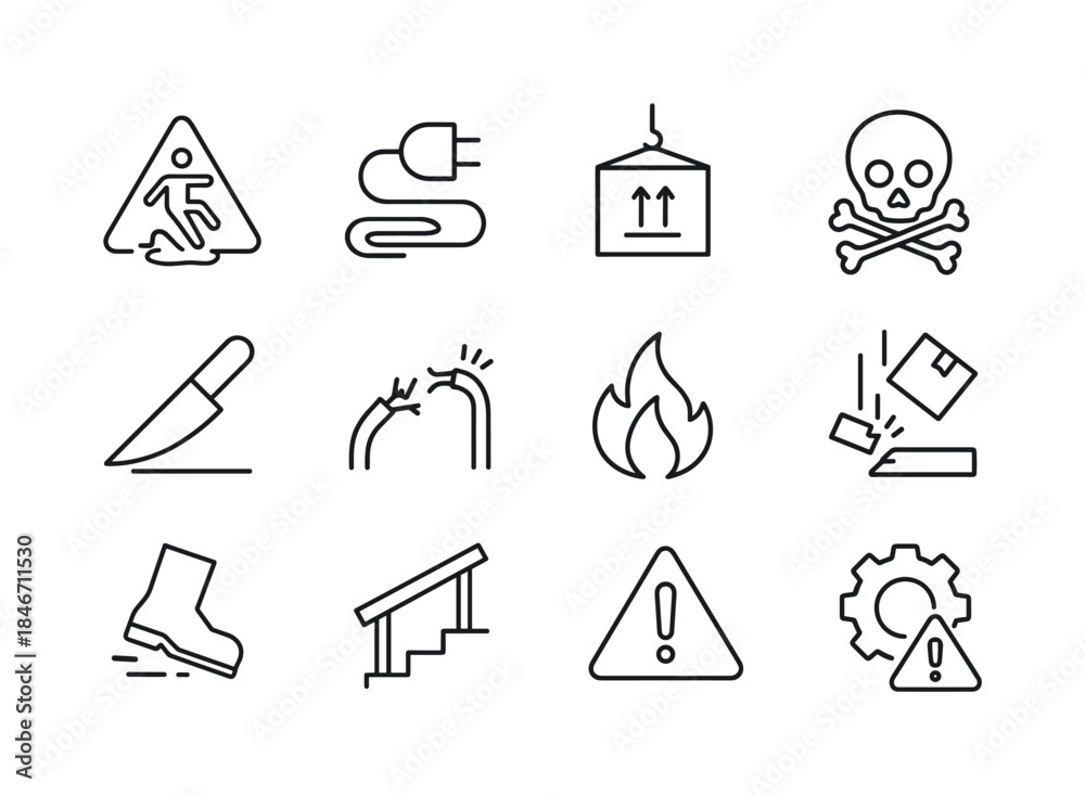 Fototapeta premium Workplace Safety Icons. Workplace Safety Hazards. Line icon set