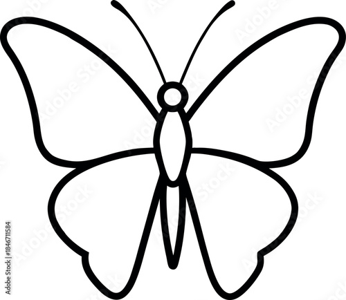 Red Admiral Butterfly Line Drawing with Symmetrical Wings and Curved Antennae