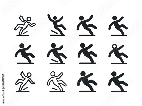 Worksite Safety Icons. Worksite Accidents. Icon set. Set Logo of