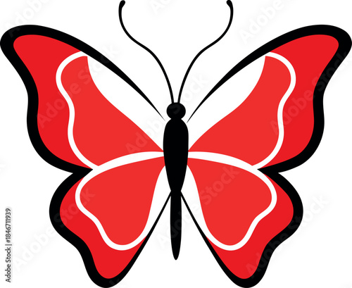 Red Admiral Butterfly Illustration with Bold Black Outline and White Wing Accents