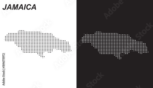 Jamaica Map Vector, Caribbean Island Country Dotted Pattern Black and White Shapes, Jamaica Infographic Template, Editable EPS Jamaica Geography