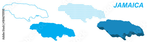 Jamaica Map Vector Set, Caribbean Outline Silhouette Dotted 3D Solid Shapes, Jamaica Country Infographic Template, Editable EPS Jamaica Geography