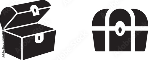 Treasure box vector illustration, ancient wooden chest filled with gold coins and jewels, pirate and fantasy themed design, isolated artwork