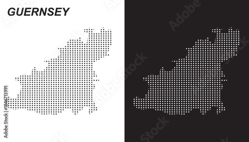 Guernsey Map Vector, Channel Islands Dotted Pattern Black and White Shapes, Guernsey Infographic Template, Editable EPS Guernsey Geography