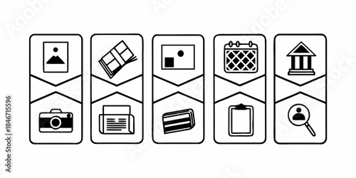 A Collection of Iconic Symbols Representing Different Aspects of Life, from Memories to Professional Pursuits