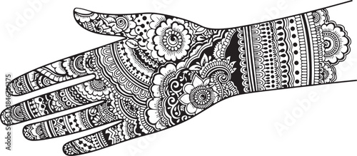 Illustration of beautiful black and white henna hand design for wedding