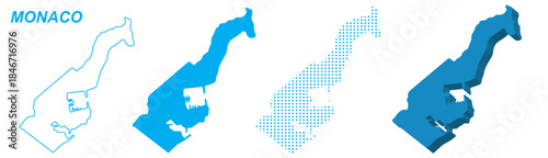 Monaco Map Vector Set, Europe Outline Silhouette Dotted 3D Solid Shapes, Monaco Country Infographic Template, Editable EPS Monaco Geography