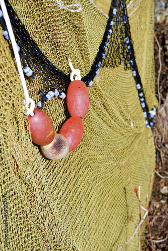 characteristic fishing net in punta chiappa Camogli, Liguria, Italy