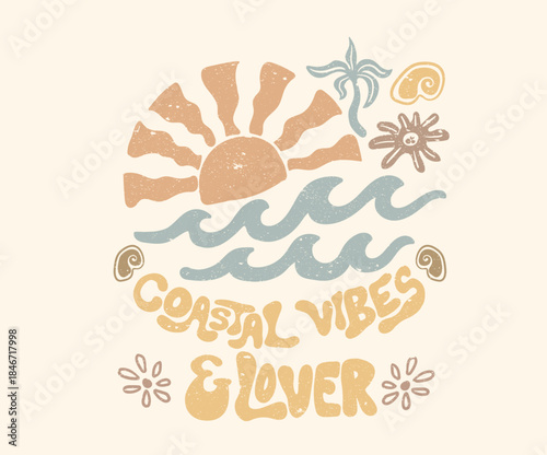 Coastal vibes and love. Sunshine paradise graphic print design. Enjoy beach life. Surf club design. Beach good vibes. Beach modern abstract art. Enjoy beach life.