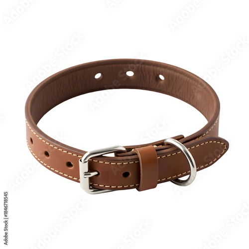 Brown leather dog collar isolated on transparent background