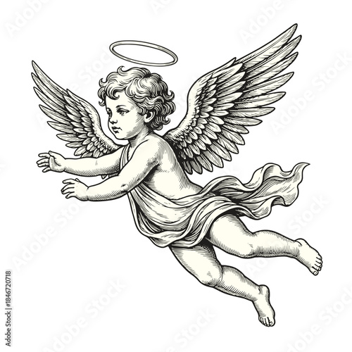 Vintage Drawing Of Baby Cupid