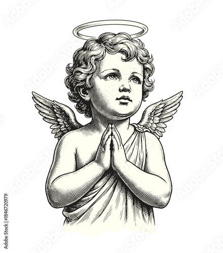 Praying Baby Cupid Vintage Art