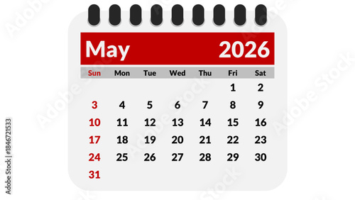 May 2026 calendar page by month