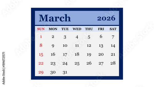 March 2026 calendar page by month