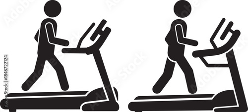 Fitness icons stick figures running on treadmills for weight loss and exercise