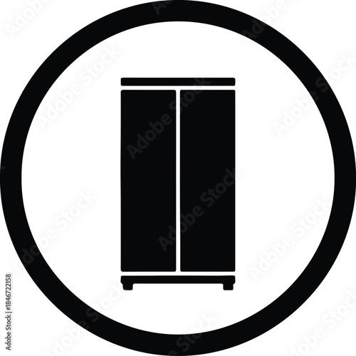 Vector Minimalist two-door wardrobe cupboard furniture storage icon inside circle silhouette Illustration