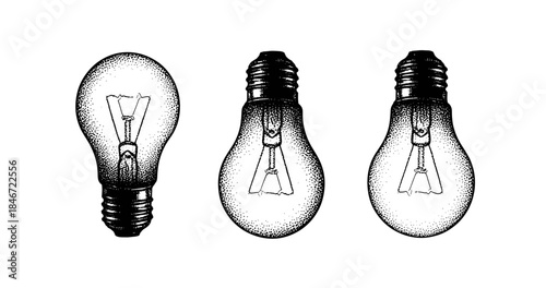 Vintage light bulbs illustration: three classic edison bulbs sketch