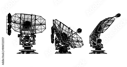 Black and white satellite dishes array: industrial communication technology