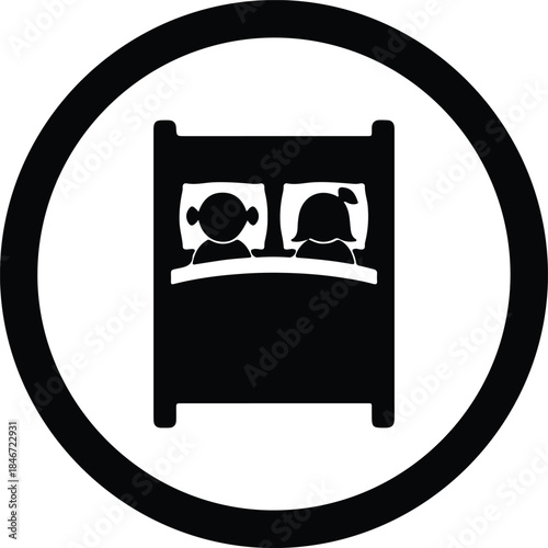 Vector Simple graphic icon showing a couple sleeping in a large bed silhouette Illustration