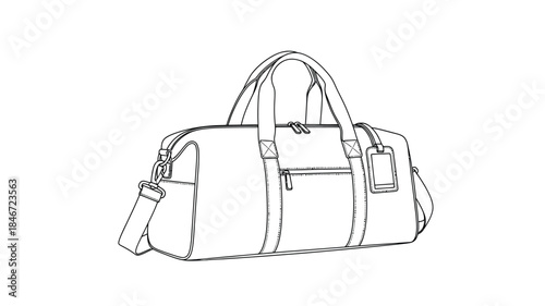 A simple sketch of a classic duffel bag showcasing its design and functional elements