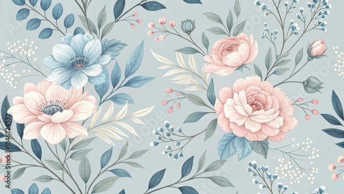 seamless vintage floral pattern realistic watercolor texture blooming garden flowers vector background 