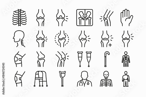 Orthopedic icons: skeletal, joints, and mobility aids collection