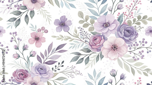 seamless vintage floral pattern realistic watercolor texture blooming garden flowers vector background 
