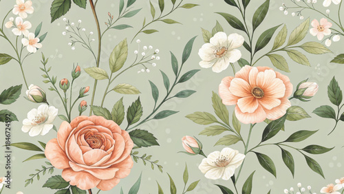 seamless vintage floral pattern realistic watercolor texture blooming garden flowers vector background 