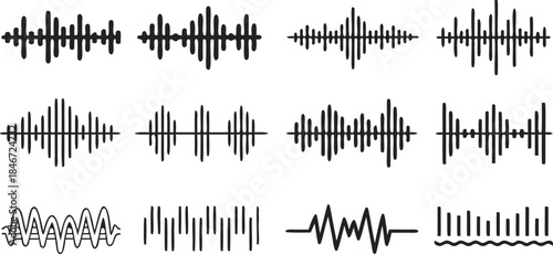 Digital equalizer and music sound wave symbols collection for design projects