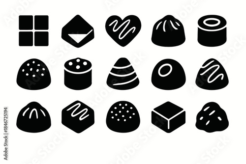 Assorted silhouette icons of chocolates and sweets in various shapes