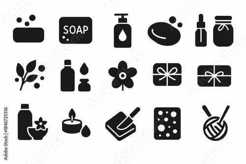 Collection of soap and spa icons: natural, elegant, decorative elements for beauty and wellness