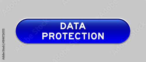 Blue color capsule shape button with word data protection on gray background