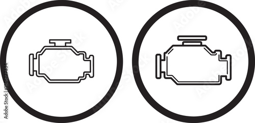 Set of two outline icons representing a car engine check warning light