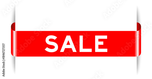 Red color inserted label banner with word sale on white background