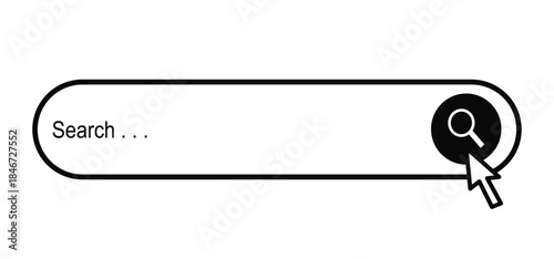 Illustration of a simple web search box on the internet with a magnifying glass icon. Search window, browser address, website, technology, network, application.