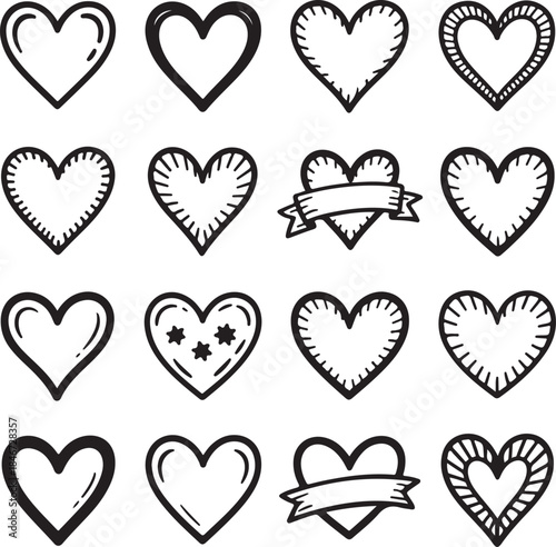 Diverse Collection of Hand-Drawn Doodle Hearts Expressing Love and Affection