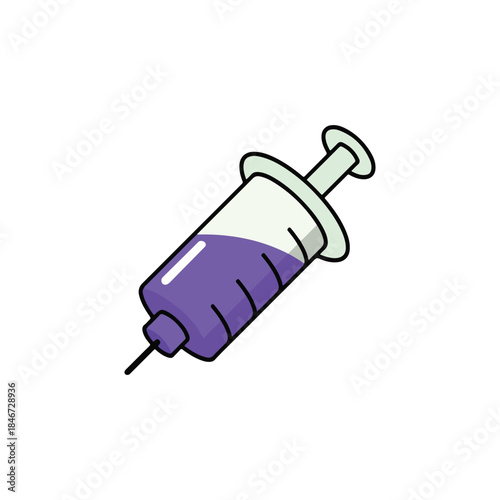 Medical syringe with purple liquid and needle, symbol of healthcare and medicine